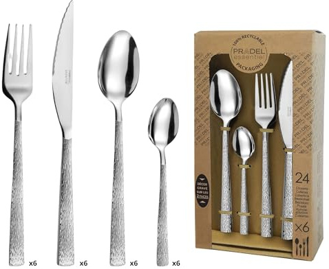 PRADEL ESSENTIEL - Ménagère 24 couverts de table pour 6 personnes - Silex - Acier inoxydable 18/0, Finition Standard - Inox