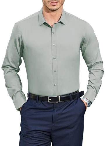 Casey Kevin Camisa Manga Larga Hombre Bambú Camisas Vestir Casual Camisas Sin Plancha Hombre para Oficina Traje Boda, M