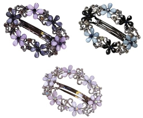3 Pièces Barrettes à Cheveux Cristal Rétro, Barettes Cheveux Femme, Épingle à Cheveux à Fleurs, Pinces à Cheveux Élégantes pour Femmes et Filles