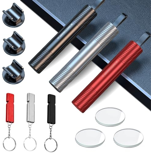 Ptyism 3 Pièces 2 en 1 Coupe Ceinture Brise Vitre(avec Sifflet/Support Fixe/Verre D'essai) Brise Vitre Coupe Ceinture，Marteau Brise Vitre Voiture pour Sauvetage d'urgence et Urgence de Sécurité