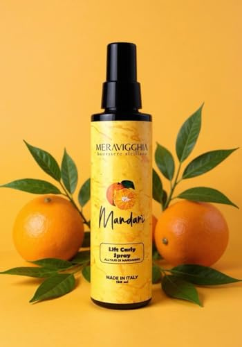 MERAVIGGHIA Spray Lift Curly Mandarì, Volumizzante per Capelli Ricci e Mossi, con Olio di Mandarino Siciliano e Miele di Manuka, Naturale Senza Siliconi e Parabeni, Made in Italy, 150 ml
