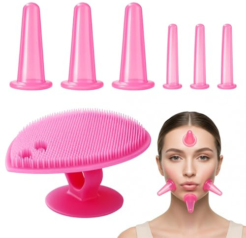 7 Stück Schröpfgläser Silikon Set, Facial Cupping Schröpfen Gesicht, Silikon Schröpfköpfe für Gesichtsmassage, Cupping Set für Straffung und Durchblutung, Mit Reinigungsbürste