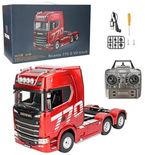 WANENGEDIY RC Semi LKW, 1:18 Maßstab 6x4 770S Schwerlast-Sattelzugmaschine Ferngesteuerter Pritschenwagen mit Hinterradantrieb, Technisches Konstruktionsfahrzeugmodell für Erwachsene