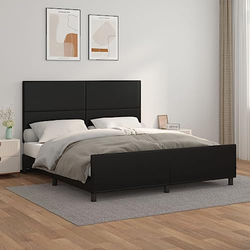 Frdhee Doppelbett Seniorenbett Bettrahmen,Bettgestell mit Kopfteil Schwarz 180x200 cm Kunstleder,Für Erwachsene Jugendliche,Kompakte Verpackung,Einfache Montage