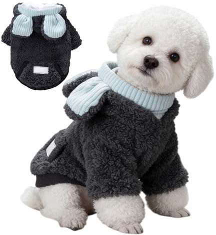 Hundtröja för små hundar, plysch hundpyjamas för kallt väder, varm fleecepyjamas, perfekt hundjacka chihuahua, för små medelstora hundar och katter (svart, M)