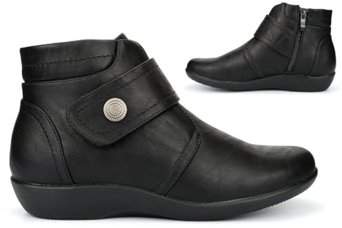 Womens Wide Fit Boots Womens Wide Boots Wider Fit Size 6 Ankle Boot Size 9 Ladies EE Boot Side Zip Touch Fastening Double E Width Sizes 3-9 Black (EE Fitting)