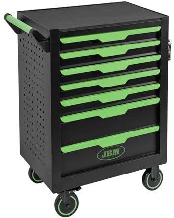 JBM Carrello Porta Utensili 54834, Acciaio, Verde, 7 Cassetti, 154 Pezzi Inclusi, per Meccanici e Manutenzione Industriale