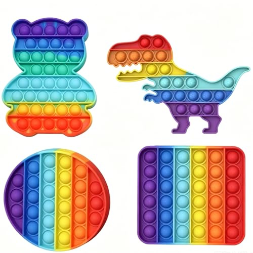 4 Stück Pop Bubble Fidget Toys, Pop on It Sensorisches Anti-Stress-Spielzeug, Sensory Fidget Toy Relief Angst Autismus, Antistress Regenbogen für Kinder und Erwachsene