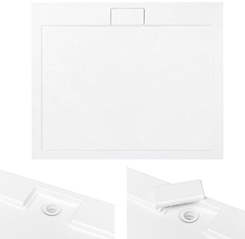 VBChome Duschwanne Duschtasse EXTRA FLACH Rechteck 100 x 80 cm weiß glatt + Ablaufgarnitur Viega fi50 BAD SET Abdeckplatte Sanitär-Acryl
