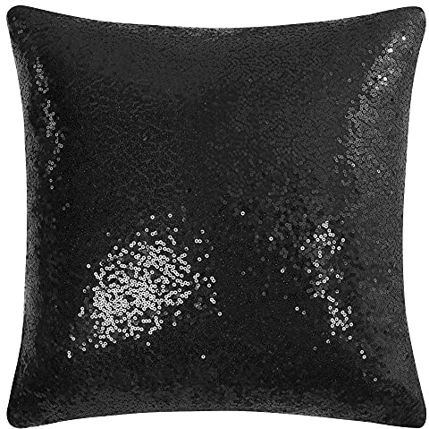 sourcing map Fundas de cojín de lentejuelas brillantes, fundas de almohada de satén liso de 40 x 40 cm, para decoración de Navidad, boda, fiesta, fundas de cojín negras con cremallera