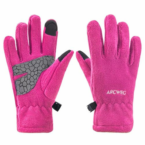 Arcweg Handschuhe Kinder Fleece Warm Laufhandschuhe Winter Gloves rutschfest Fahrradhandschuhe Touchscreen Winterhandschuhe Jungen Mädchen Fingerhandschuhe Camping Laufen Altrosa S-M 5-6 Jahre