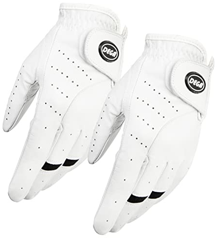 Dega Guantes de Golf, Paquete de 2 Guantes de Golf, 100% Cuero Cabretta, Guantes de Golf para Hombre, Mano Izquierda, Agarre Suave al Tacto, Color Blanco - M