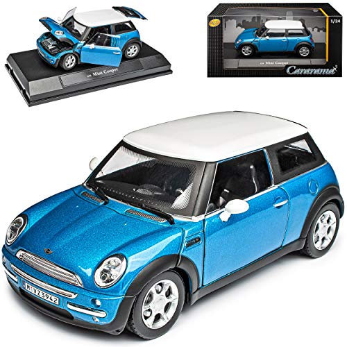 Cararama Mini Cooper R50 Blau mit Dach in Weiss 2001-2006 1/24 Modell Auto mit individiuellem Wunschkennzeichen