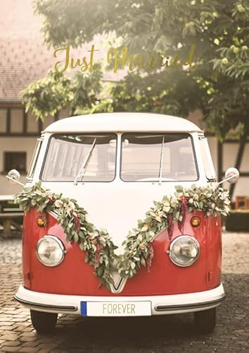 Hartung DIN A4 Grußkarte zur Hochzeit, Hochzeitskarte Just Married mit Goldveredelung, Klappkarte im weißen Umschlag