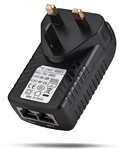 Fdit POE Injector, 8V 0.5A Wall Mount POE Injector Ethernet Adapter Power Adapter for IP Phone/Wireless Access Point, POE Port + LAN Port(uk plug)