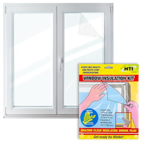 Set Of 4 Window Insulation Kit - Includes Self Adhesive Fixing Tape | Shrink Fit Double Glazing Film & Draught Excluder/Easy To Use For Home, Office, Shed, Garage