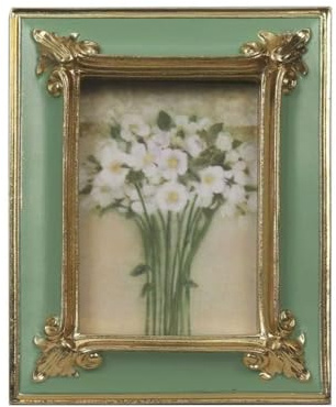 WINPLUS+ Marco de fotos vintage de 2.5 x 3.5 pulgadas, marco de fotos verde antiguo de lujo con decoración de flores doradas en relieve, decoración de estilo retro, exhibición de pared y mesa, galería