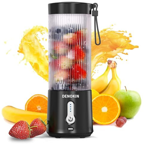 Tragbarer Mixer,450ml Persönlicher blender für Smoothies und Shakes,USB-wiederaufladbar Mini-Saftpresse für Sport,Reisen und Küche