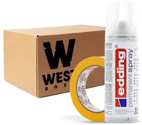 W West Boxx Premium Acryllack Spray 200 ml in Klarlack Matt im Set mit Kreppband Gold 25mm x 50m Typ 521, für exakte Farbkanten