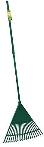 JVL Outdoor Garden Lawn Leaf Rake with Telescopic Handle, Green