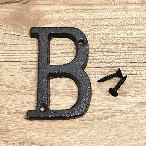 3D House Plaque Numbers 0-9 Letter A-Z Black Cast Iron 8cm Metal Digital Door Plate Sign with Screws Alphabet Home Outdoor Anti-Rust Exterior Signage Doorplate Hotel Apartment Street Mailbox (B)