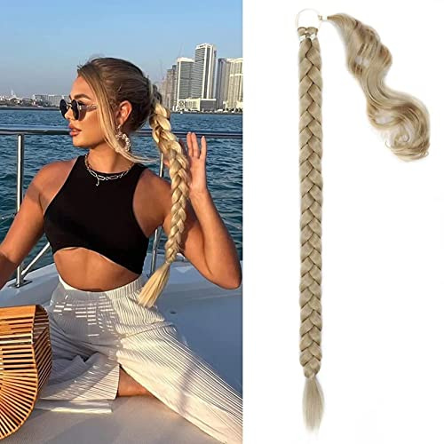 Braid Extensions hästsvans förlängning med hårsnodd, naturligt syntetiskt hår, flätor, hårförlängningar för flätning, lång ponytail brun hårstycke för kvinnor, 80 cm
