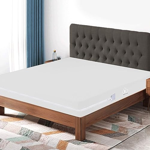 Edenwald Terry Zipper Fitted Bedsheet King Size 4 inch Deep Pocket 250-GSM, 100% Waterproof TPU Film Fitted Sheet Zippered Sheet, (White) (Pack Includes 1 Fitted Sheet Only)-(76x80x4)
