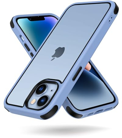 MobNano Ultra Durchsichtig Hybrid Hülle für iPhone 13 Hülle, iPhone 14 Hülle Stoßfest Silicone Bumper Handyhülle Shockproof Transparent Fallschutz i Phone 13 14 Case - Sierra Blau/Schwarz
