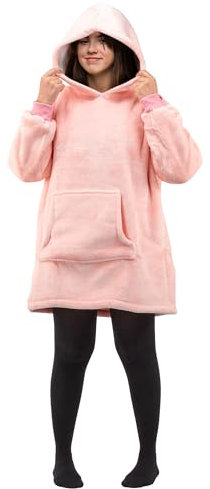 TANNESS Oversized Blanket Hoodie - Kids Snuggle Hoodie with Large Pocket - Comfy Wearable Blanket - Winter Pink
