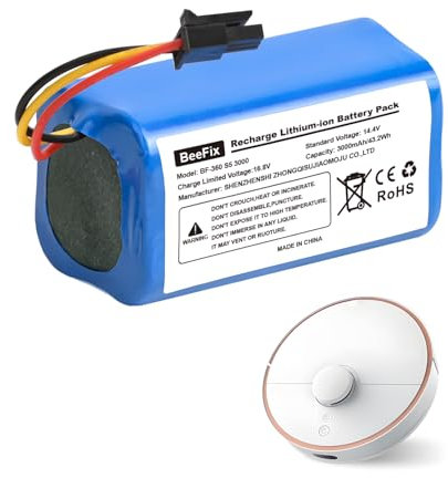 Beefix 3000mAh Batería de Repuesto para 360 S5 S7 Pro T90 14.4V Li-Ion Batería Recargable para Robot Aspirador (El Aspecto Puede Variar)