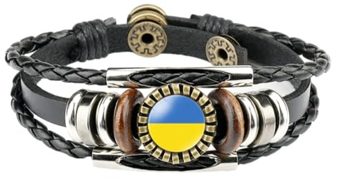 Cernomal Armband Mit Ukrainischer Flagge – Vintage, Mehrschichtig, Gewebt, Verstellbare Perlen-Druckknopf-Armbänder, Punk-Schmuck Für Damen Und Herren, Geschenk-Accessoires, Schwarz, L