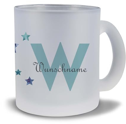 Kiwistar Tasse satiniert Glas - Sterne - individuell personalisiert mit Wunschtext bedruckt - Texttasse selbst gestalten - Tassen selber personalisieren - Spruch - Geschenk - Motivtasse