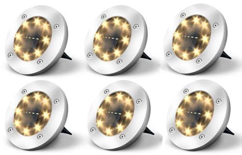 Jsdoin Solar Lights Outdoor Garden,Deck Lights Solar Powered - 8 LED,for Landscape,Walkway,Lawn,Steps Decks,Pathway Yard Stairs Fences,Garden Decorations Warm (6)