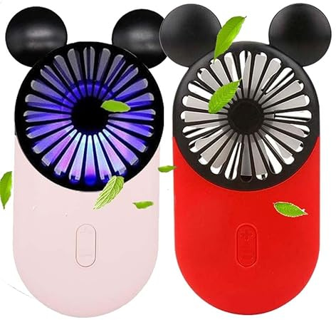 ZSHMJMJ Cute Personal Mini Fans (2 PACK), USB Rechargeable Portable Fan with LED Light, 3 Speed Adjustments, for Kids, Girls, and Women