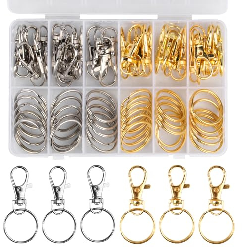 HexinYigjly 72 pz Clip Portachiavi Girevoli (36 Clip Portachiavi, 36 Anelli Portachiavi) Chiusure Artiglio Girevoli in Oro e Argento per Gioielli da Borsa Decorazione Fai da Te