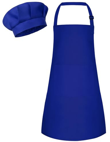 Bouiexye Ensemble tablier et toque de chef pour enfants - Tablier réglable avec 2 poches - Peinture de chef pour enfants - Pour la cuisine et la pâtisserie