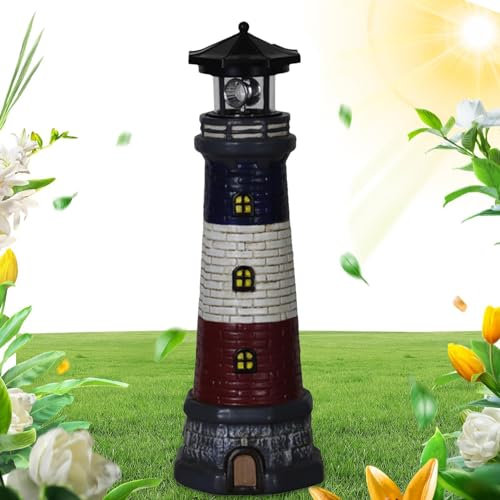 Aznever Garten- -Statue, Gartendekoration - Wasserdichter LED- aus Harz mit Solaraufladung | Rasendeko, wetterfest, mit rotierenden Lichtern für Garten, Hof, Terrasse