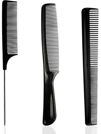 MJW Ensemble de 3 Peignes de Coiffure en Plastique Noir - à Dents Fines et Larges, Queue en Métal et Poignée Unique pour Hommes, Femmes et Enfants