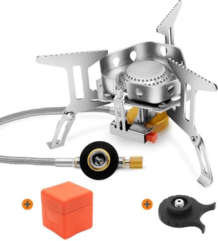 Yinleader Réchaud à gaz de camping 3500 W, couvercle coupe-vent, avec adaptateur (pas avec réservoir de gaz)