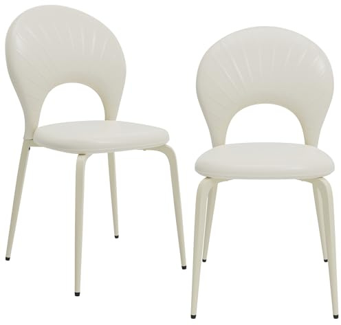 Chleby 2er Set Eleganten Esszimmerstühlen aus Kunstleder Stuhl mit gepolstertem Sitz und Metallbeinen Bequemer Schalenstuhl für Esszimmer, Wohnzimmer, Schlafzimmer, Küche Cremefarben