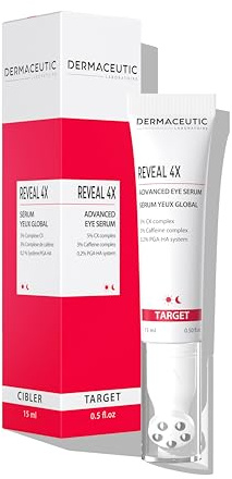 Reveal 4X de Dermaceutic - Sérum Yeux Global pour les signes de fatigue et les poches du contour des yeux contenant du complexr CX et du complexe de caféine - 15 ml