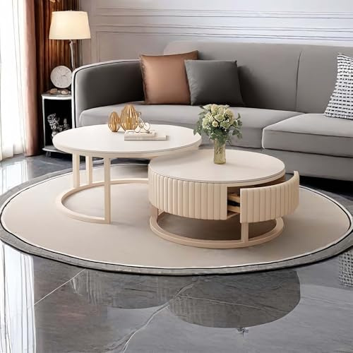 MDXVRKYBC Runder Couchtisch Weiß 2er Set Satztische 50+70cm Coffee Table Klein Wohnzimmertisch Rund Sofatisch Für Schlafzimmer Wohnzimmer Balkon Büro