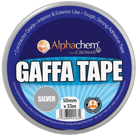 ARA CHOICE CROMAR – AlphaChem Gaffa Tape | Silver – 50mm x 33m | Heavy Duty Fabric Cloth Tape | Super Sticky Gaffa Tape with High Adhesion & Moisture Resistance