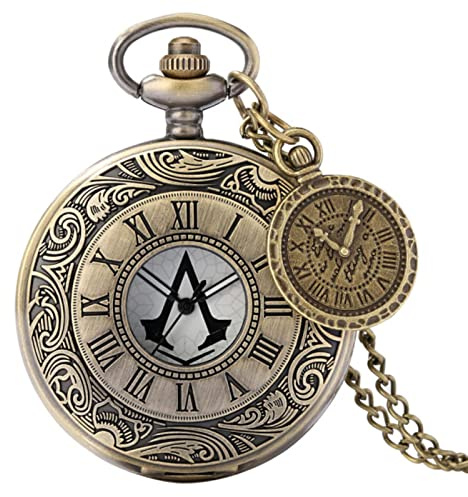 VDLLQYN, 1 st Antique Hollow Assassin's Creed Dial Steampunk romerska siffror Halsbandshänge-,Fickur