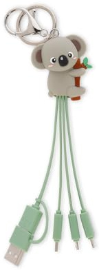 Legami - Koala-kabel med flera länkade uppladdningskablar med nyckelring, 4 laddningskablar, USB, typ-C, Micro-USB, Lightning, med USB-typ C-adapter, TPE-belagd kabel