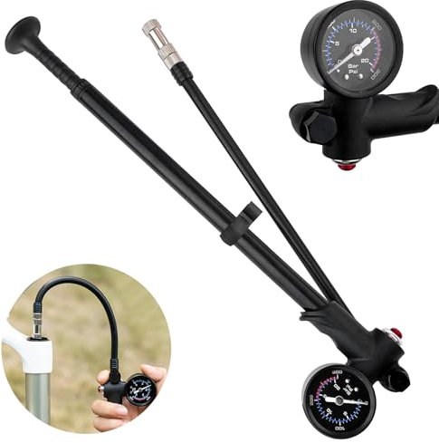 Maxentico Pompa per Bicicletta Portatile, Pompa Bicicletta con Manometro (Max 300 PSI), Mini Pompa Bici per Pneumatici, Forcella MTB, Ammortizzatori con Pulsante di Spurgo