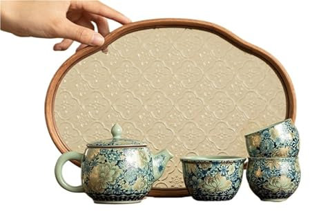 VVCPVDXCI Ru Kiln Teekannen-Set, kreatives luxuriöses Blumen-Tee-Set mit Begonien-Teller, Retro-Teezeremonie-Set, Topf und Tasse, Teeset, Basteln