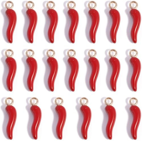 XENQITO Box 20Pcs Pfeffer Charms Gemüse Charms Mini Kleine Paprika Rote Charms Legierung Anhänger Chili Lebensmittel Charms Miniatur Lebensechte Würzige Chili Charms Für Die Schmuckherstellung Charm