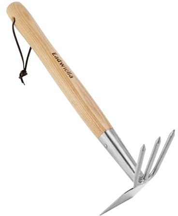 Eadwiella Gartenhacke aus Edelstahl, Gartenhacken mit 3 Zinken & Platthacke, Spitzhacke zum Graben, Lockern, Jäten, Brechen, Pflügen Garten Werkzeug, Länge: 37CM