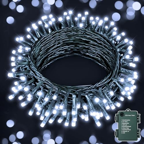 Hopexy Fairy Light Battery Operated, 10m 100LED Fairy Light Battery Powered | Waterproof String Lights with 8 Modes/Indoor/Outdoor Lights for Tree Garden Wedding Party Decorations Cool White